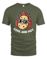 Cool And Hot Funny Potato Fire Graphic T Shirt Tee - military green t-shirt on white background