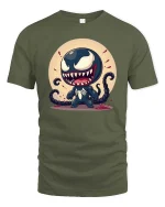 Cute Monster Symbiote Cartoon Villain Graphic T Shirt Tee - military green t-shirt on white background
