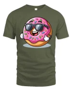 Cool Donut Sunglasses Cartoon Funny Graphic T Shirt Tee - military green t-shirt on white background