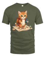 Cute Travel Cat Explorer Passport Adventure T Shirt Tee - military green t-shirt on white background