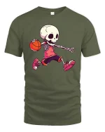 Funny Skeleton Basketball Player Graphic T Shirt Street - military green t-shirt on white background