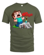Funny Gamer Nooo Crying Pixel Hero Graphic T Shirt Tee - military green t-shirt on white background