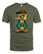 Cool Duck Streetwear Cartoon Graphic T Shirt Stylish Tee - military green t-shirt on white background