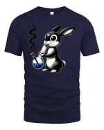 Funny Bunny Smoking Bong Cartoon Graphic T Shirt Tee - navy t-shirt on white background
