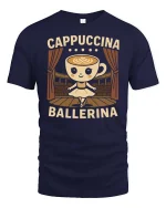 Cute Cappuccina Ballerina Coffee Graphic T Shirt Tee - navy t-shirt on white background