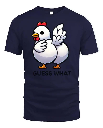 Funny Chicken Guess What Butt Joke Graphic T Shirt Tee - navy t-shirt on white background
