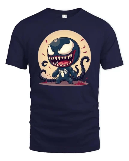 Cute Monster Symbiote Cartoon Villain Graphic T Shirt Tee - navy t-shirt on white background