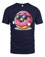 Cool Donut Sunglasses Cartoon Funny Graphic T Shirt Tee - navy t-shirt on white background