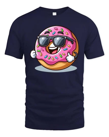 Cool Donut Sunglasses Cartoon Funny Graphic T Shirt Tee - navy t-shirt on white background