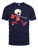 Funny Skeleton Basketball Player Graphic T Shirt Street - navy t-shirt on white background