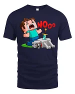Funny Gamer Nooo Crying Pixel Hero Graphic T Shirt Tee - navy t-shirt on white background