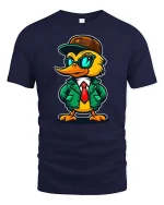 Cool Duck Streetwear Cartoon Graphic T Shirt Stylish Tee - navy t-shirt on white background