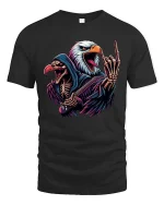 Rock Eagle Skeleton Guitar Tshirt Dark Metal Style Tee - black t-shirt on white background