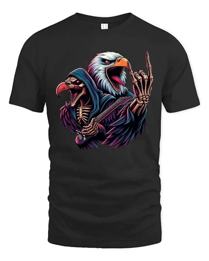 Rock Eagle Skeleton Guitar Tshirt Dark Metal Style Tee - black t-shirt on white background