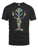 Psychedelic Alien Peace Sign Tshirt Trippy Space Graphic Tee - black t-shirt on white background
