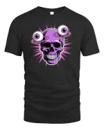 Psychedelic Skull Floating Eyes Tshirt Trippy Graphic Tee - black t-shirt on white background