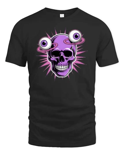 Psychedelic Skull Floating Eyes Tshirt Trippy Graphic Tee - black t-shirt on white background