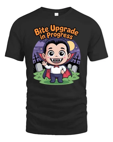 Funny Bite Upgrade in Progress Vampire Tshirt Tee - black t-shirt on white background