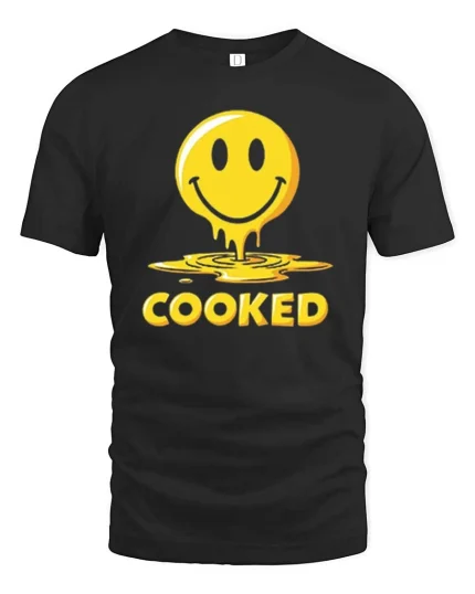 Funny Melted Smile Cooked Tshirt Drip Emoji Graphic Tee - black t-shirt on white background