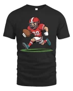 Funny Football Runner Cartoon Tshirt Cute Sports Graphic Tee - black t-shirt on white background