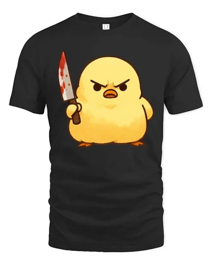 Funny Angry Chick Knife Cartoon Tshirt Dark Humor Graphic Tee - black t-shirt on white background