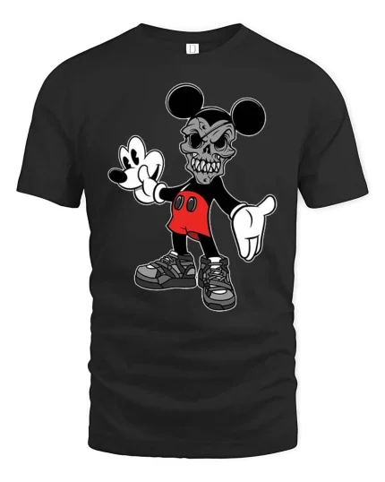Retro Cartoon Skull Mouse Tshirt Dark Streetwear Graphic Tee - black t-shirt on white background