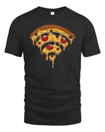 Funny Pizza Wifi Symbol Tshirt Melting Cheese Graphic Tee - black t-shirt on white background