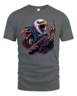 Rock Eagle Skeleton Guitar Tshirt Dark Metal Style Tee - gray t-shirt on white background