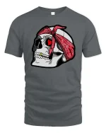 Skull Bandana Heart Eyes Tshirt Streetwear Graphic Tee - gray t-shirt on white background