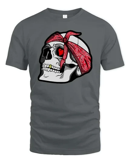 Skull Bandana Heart Eyes Tshirt Streetwear Graphic Tee - gray t-shirt on white background