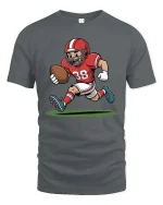 Funny Football Runner Cartoon Tshirt Cute Sports Graphic Tee - gray t-shirt on white background