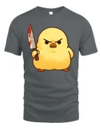 Funny Angry Chick Knife Cartoon Tshirt Dark Humor Graphic Tee - gray t-shirt on white background