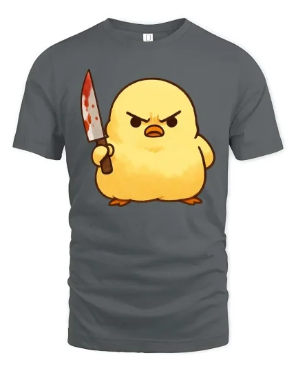 Funny Angry Chick Knife Cartoon Tshirt Dark Humor Graphic Tee - gray t-shirt on white background