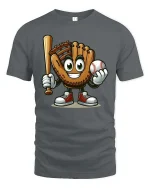 Cute Baseball Glove Cartoon Character Tshirt Sports Fun Tee - gray t-shirt on white background