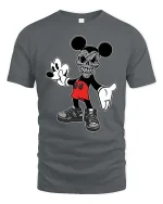 Retro Cartoon Skull Mouse Tshirt Dark Streetwear Graphic Tee - gray t-shirt on white background