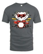 Cute Bear Drummer Cartoon Tshirt Funny Music Graphic Tee - gray t-shirt on white background