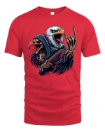 Rock Eagle Skeleton Guitar Tshirt Dark Metal Style Tee - red t-shirt on white background