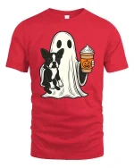 Cute Ghost Dog Coffee Halloween Tshirt Funny Fall Graphic Tee - red t-shirt on white background