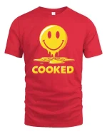 Funny Melted Smile Cooked Tshirt Drip Emoji Graphic Tee - red t-shirt on white background