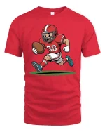 Funny Football Runner Cartoon Tshirt Cute Sports Graphic Tee - red t-shirt on white background