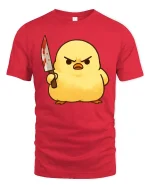 Funny Angry Chick Knife Cartoon Tshirt Dark Humor Graphic Tee - red t-shirt on white background
