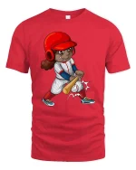Cute Baseball Girl Swing Cartoon Tshirt Sports Graphic Tee - red t-shirt on white background