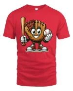 Cute Baseball Glove Cartoon Character Tshirt Sports Fun Tee - red t-shirt on white background