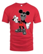 Retro Cartoon Skull Mouse Tshirt Dark Streetwear Graphic Tee - red t-shirt on white background