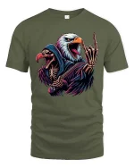 Rock Eagle Skeleton Guitar Tshirt Dark Metal Style Tee - military green t-shirt on white background