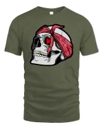 Skull Bandana Heart Eyes Tshirt Streetwear Graphic Tee - military green t-shirt on white background