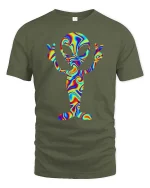 Psychedelic Alien Peace Sign Tshirt Trippy Space Graphic Tee - military green t-shirt on white background