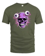 Psychedelic Skull Floating Eyes Tshirt Trippy Graphic Tee - military green t-shirt on white background