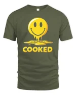 Funny Melted Smile Cooked Tshirt Drip Emoji Graphic Tee - military green t-shirt on white background