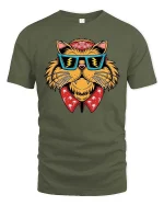 Cool Cat Sunglasses Bandana Tshirt Street Style Graphic Tee - military green t-shirt on white background